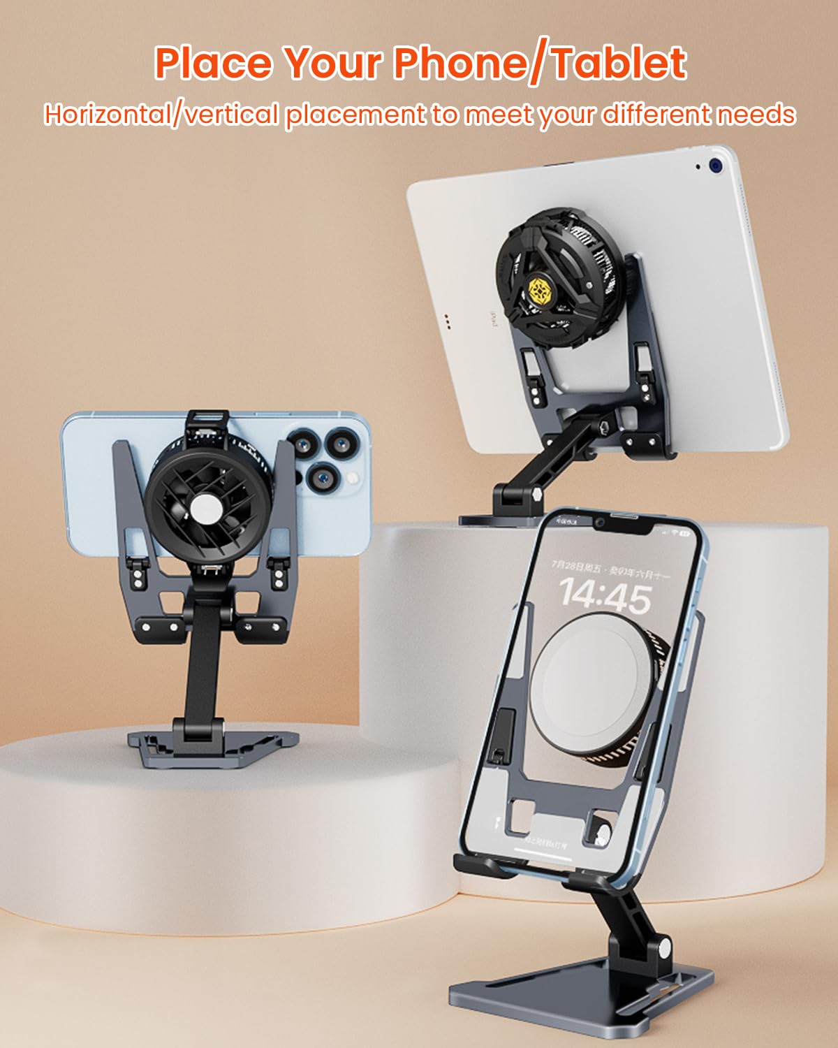 ZORBES Desk Phone Holder Aluminum Alloy Heat Dissipation Phone Holder Can Work with MagSafe Wireless Charger, Phone Cooler Travel Folding Desk Phone Holder for Phone, Tablet, Pads ZORBES Desk Phone Holder Aluminum Alloy Heat Dissipation Phone Holder Can Work with MagSafe Wireless Charger, Phone Cooler Travel Folding Desk Phone Holder for Phone, Tablet, Pads